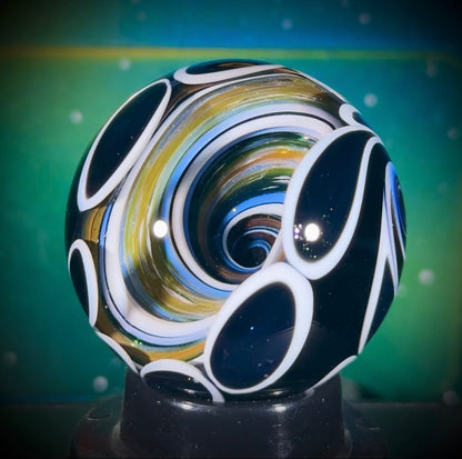 N8 Solo Twisted Double-Sided Vortex and Spiraling Stars Marble - 37mm