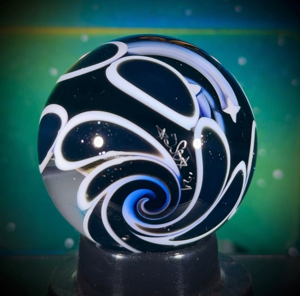 N8 Solo Twisted Double-Sided Vortex and Spiraling Stars Marble - 37mm