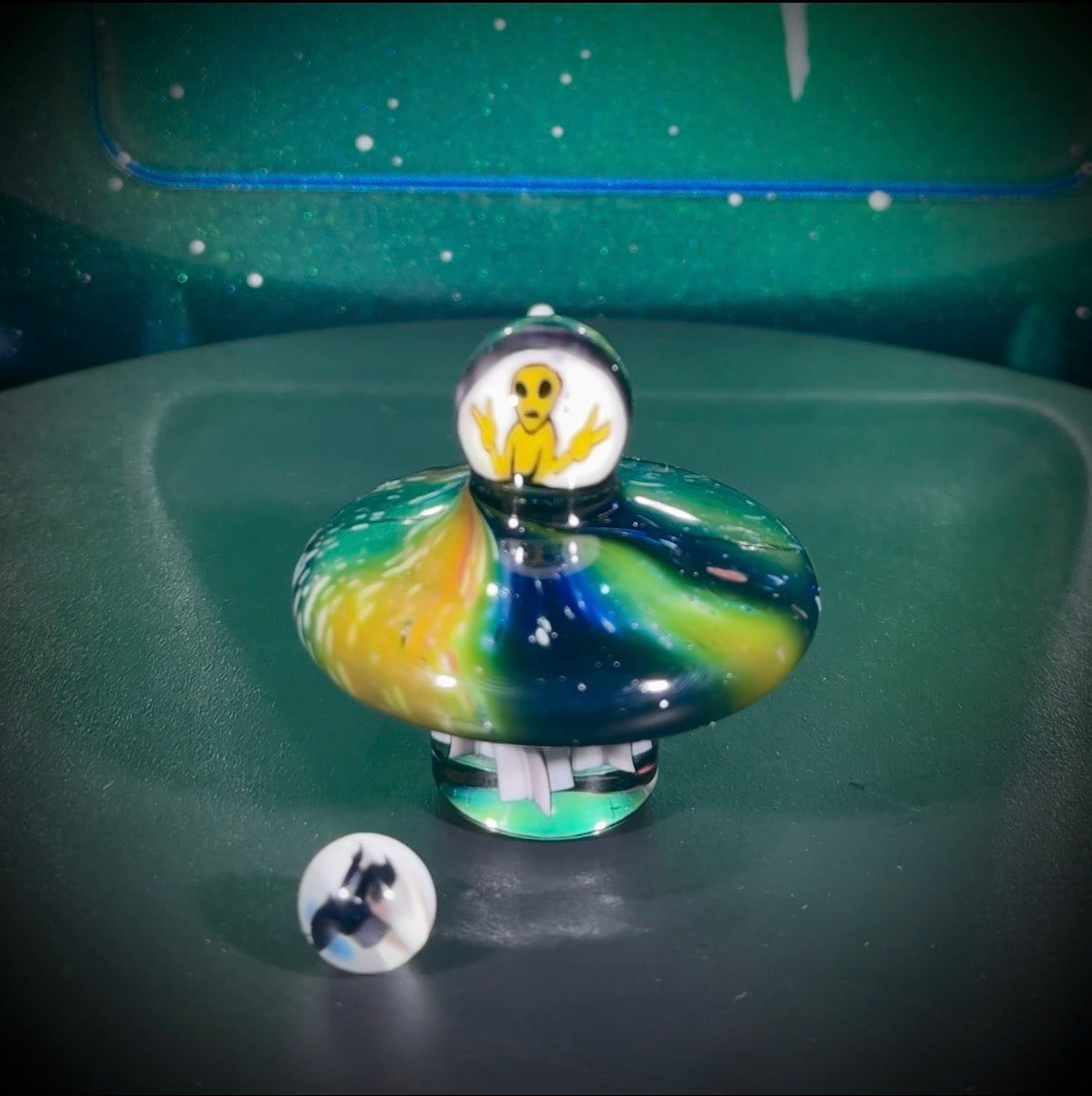 Alien Abduction Carb Cap - Classic Space w/Stick Figure Pearl